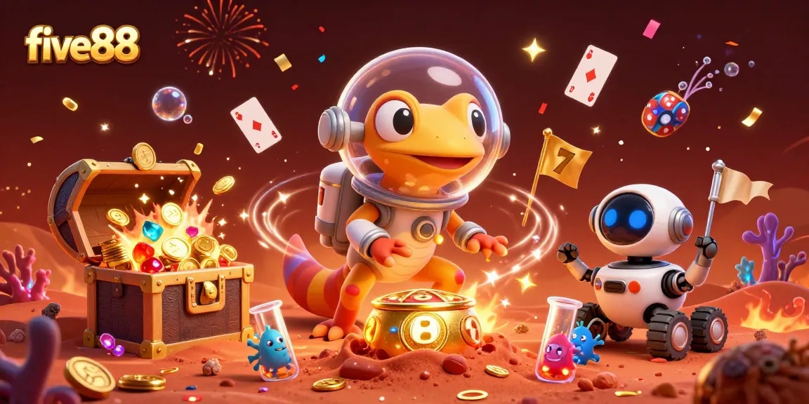 Experience the thrilling five88 casino adventure in a vibrant Martian scene.