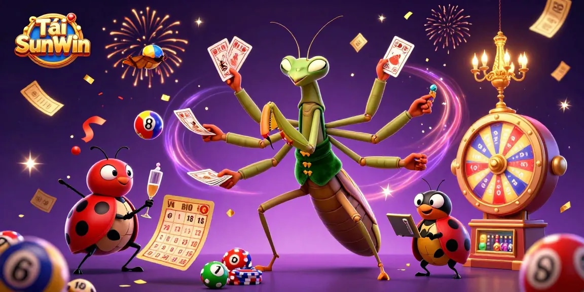 Tải SunWin brings excitement with a 3D praying mantis dealer managing games and lottery elements.