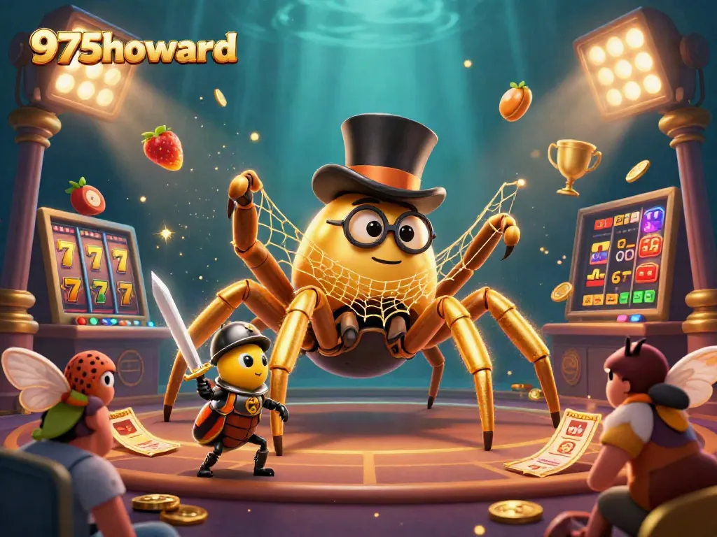 Experience thrilling casino action with 975howard’s vibrant slot scene featuring golden tarantula and beetle knight.