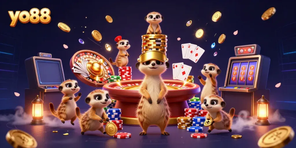 Experience high-energy gaming at yo88 with meerkats managing lively casino action.