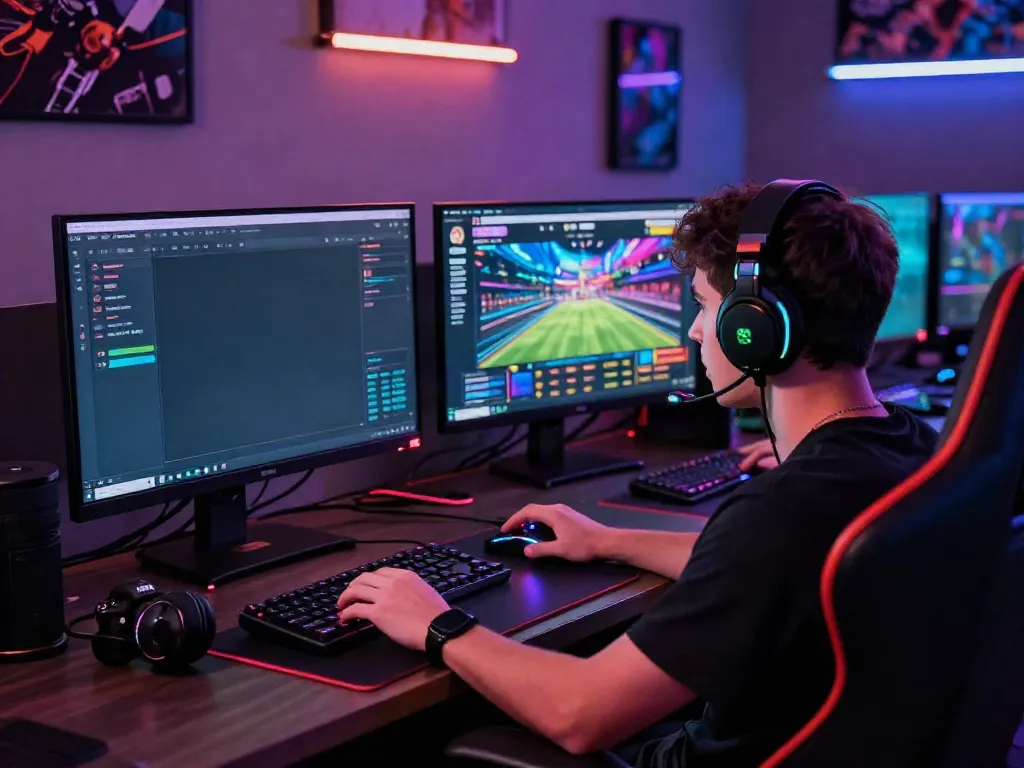 Engaged user at DA88 gaming platform showcasing vibrant setup and accessories.