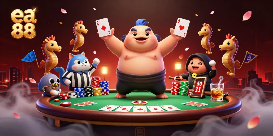 Engage in thrilling poker action with ea 88 amidst lively underwater characters and casino elements.