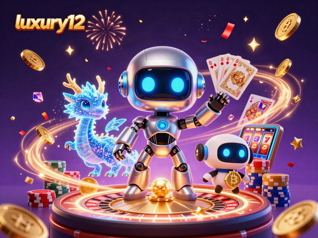 Experience luxury12's thrilling gaming atmosphere with a vibrant 3D casino scene filled with exciting action.