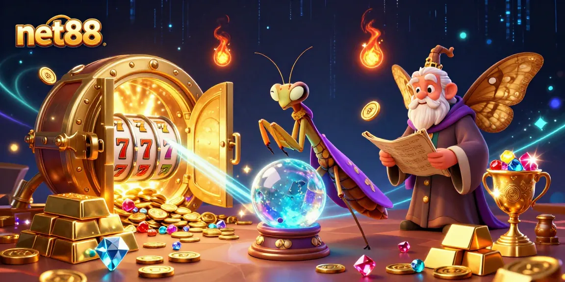 Engage in thrilling net88 gaming action with a fortune teller and mystical elements in a rich casino atmosphere.