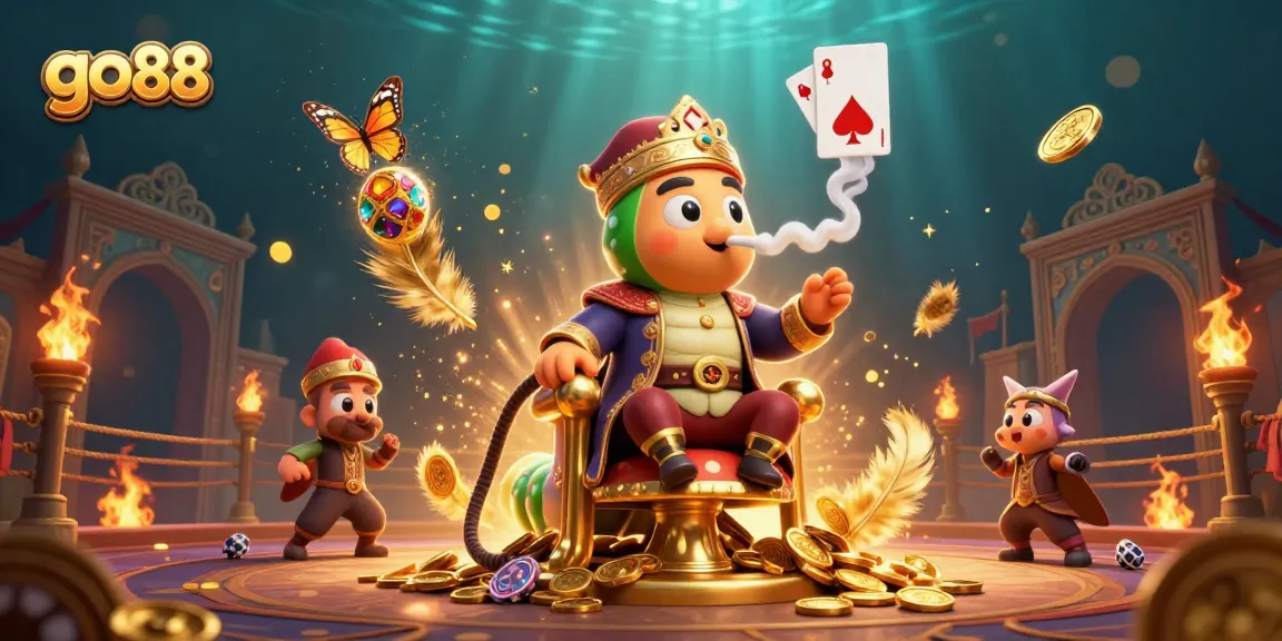 Engage with go 88 in a vibrant casino scene featuring symbols and characters from poker.