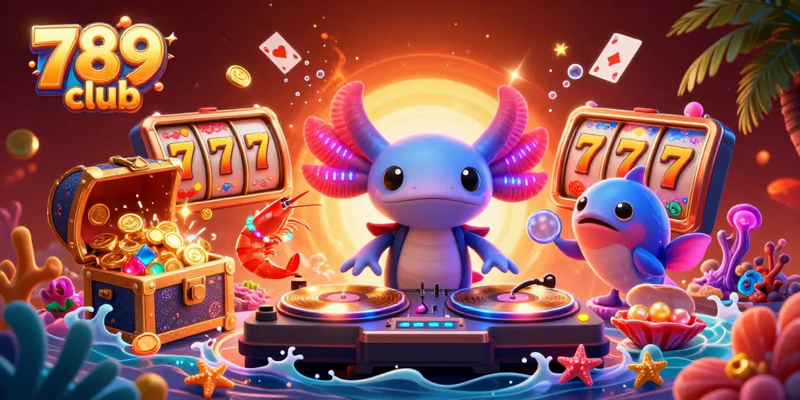 Experience thrilling slots with 789 club's vibrant 3D underwater casino illustration featuring unique characters.