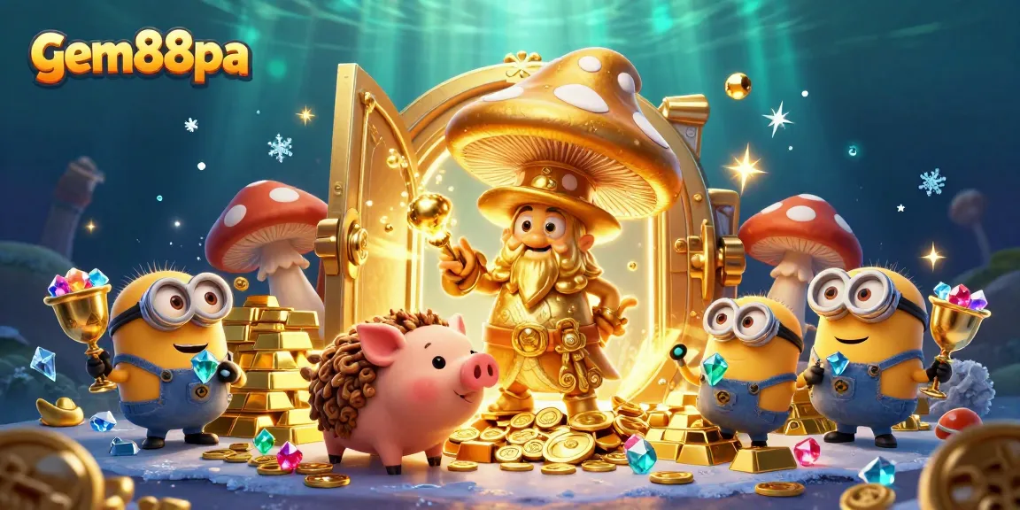 Spin and win with gem88pa's magical golden treasure hunt amidst 3D fantasy characters.