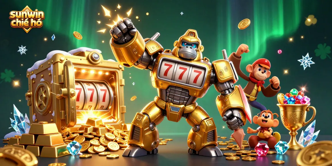 Experience the excitement of sunwin chính chủ through an explosive 3D illustration filled with gold and jackpots.